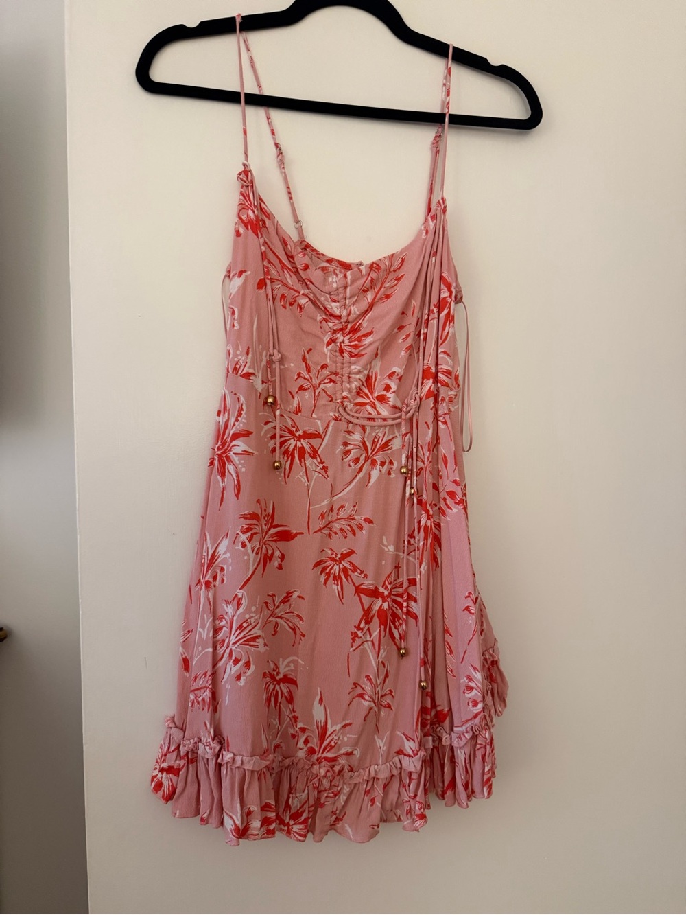Light Pink Floral Spaghetti-Strap Mini Dress